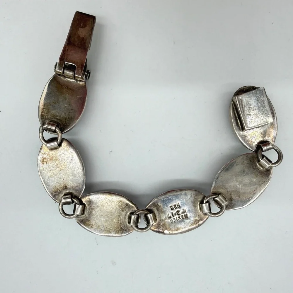 Vintage Taxco Mexico T2-17 Sterling Silver 925 Multi-Gemstone Bracelet 6